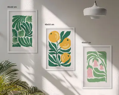 Set van schilderijen als wanddecoratie met minimalistische plantenpatronen