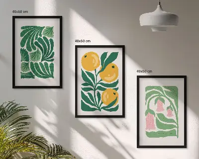 Set van schilderijen als wanddecoratie met minimalistische plantenpatronen