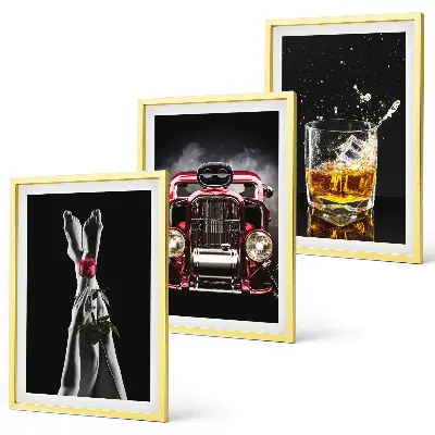Wanddecoratie set schilderijen vrouwenbenen met auto en whisky