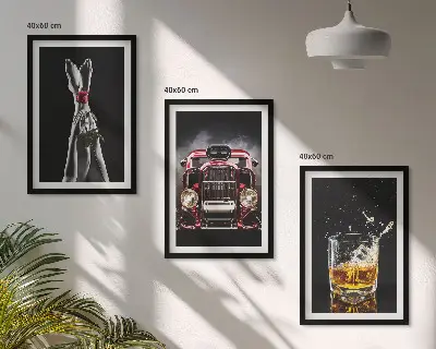 Wanddecoratie set schilderijen vrouwenbenen met auto en whisky