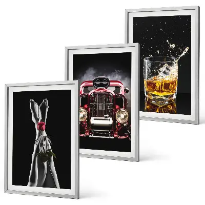 Wanddecoratie set schilderijen vrouwenbenen met auto en whisky