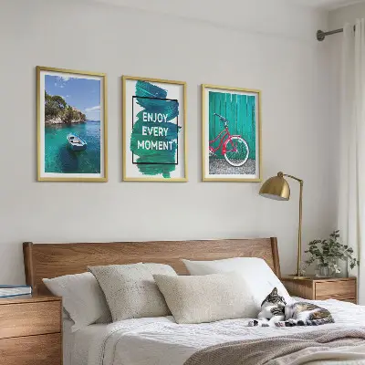 Wanddecoratie set schilderijen zeeboot en fiets inspiratie