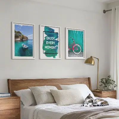 Wanddecoratie set schilderijen zeeboot en fiets inspiratie