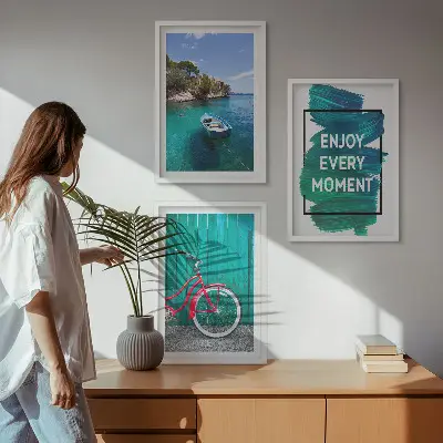 Wanddecoratie set schilderijen zeeboot en fiets inspiratie