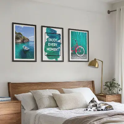 Wanddecoratie set schilderijen zeeboot en fiets inspiratie