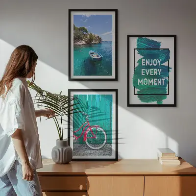 Wanddecoratie set schilderijen zeeboot en fiets inspiratie