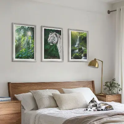 Wanddecoratie set schilderijen met jungle tijger en waterval