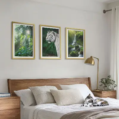 Wanddecoratie set schilderijen met jungle tijger en waterval