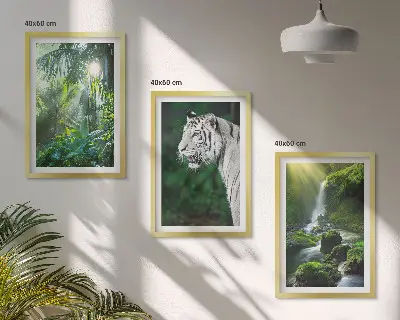 Wanddecoratie set schilderijen met jungle tijger en waterval