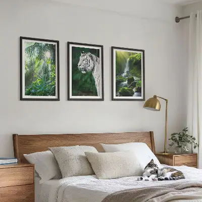Wanddecoratie set schilderijen met jungle tijger en waterval