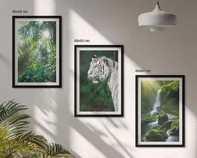 Wanddecoratie set schilderijen met jungle tijger en waterval