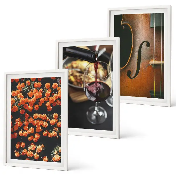 Fotowand met vintage bloemen, wijn en een viool