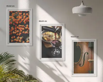 Fotowand met vintage bloemen, wijn en een viool