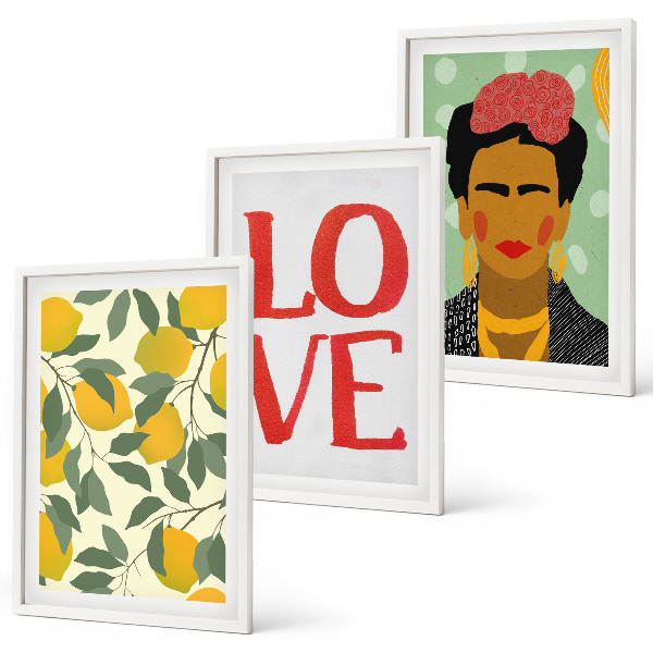 Wanddecoratie set schilderijen Citroenen houden van het portret van Frida