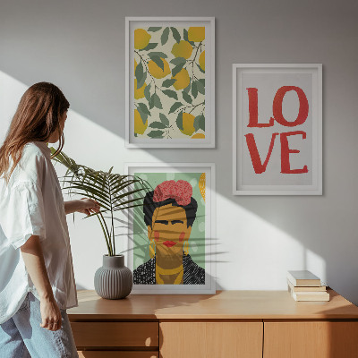 Wanddecoratie set schilderijen Citroenen houden van het portret van Frida