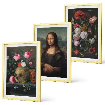 Fotowand met bloemen, schedel en een portret van de Mona Lisa