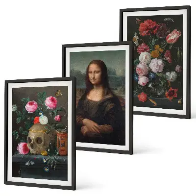 Fotowand met bloemen, schedel en een portret van de Mona Lisa