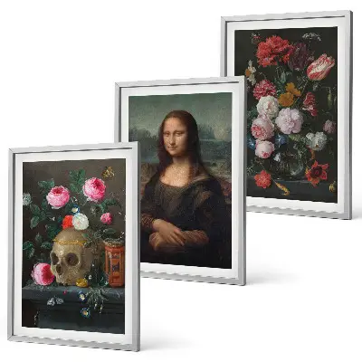 Fotowand met bloemen, schedel en een portret van de Mona Lisa