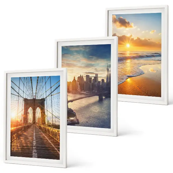 Wanddecoratie set schilderijen met bruggen en zonsondergangen in de stad