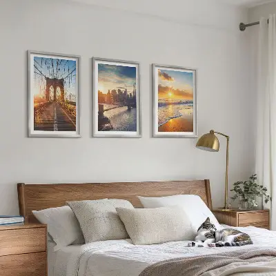 Wanddecoratie set schilderijen met bruggen en zonsondergangen in de stad