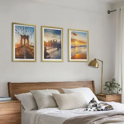 Wanddecoratie set schilderijen met bruggen en zonsondergangen in de stad