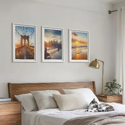 Wanddecoratie set schilderijen met bruggen en zonsondergangen in de stad
