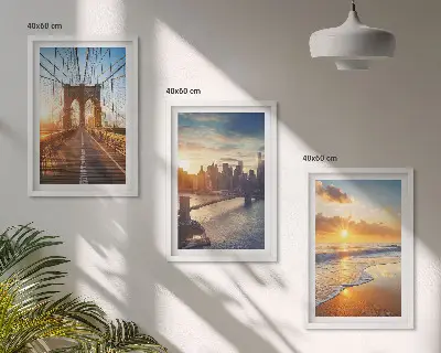 Wanddecoratie set schilderijen met bruggen en zonsondergangen in de stad