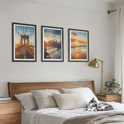 Wanddecoratie set schilderijen met bruggen en zonsondergangen in de stad