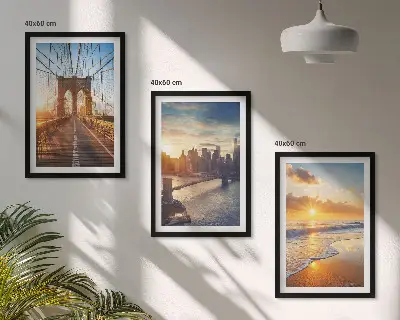 Wanddecoratie set schilderijen met bruggen en zonsondergangen in de stad