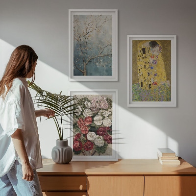 Wanddecoratie set schilderijen Schilderij Bloemen van de boom van Klimt
