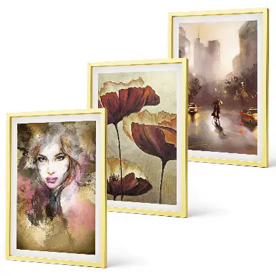 Wanddecoratie set schilderijen Abstract portret van een vrouw met bloemen en regen.