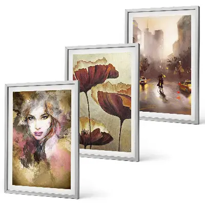Wanddecoratie set schilderijen Abstract portret van een vrouw met bloemen en regen.