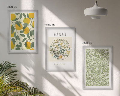 Wanddecoratie set schilderijen Citroenen met kruiden en bladeren