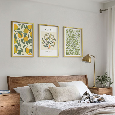 Wanddecoratie set schilderijen Citroenen met kruiden en bladeren