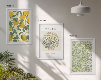 Wanddecoratie set schilderijen Citroenen met kruiden en bladeren