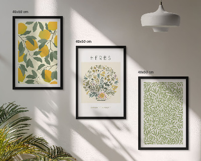 Wanddecoratie set schilderijen Citroenen met kruiden en bladeren