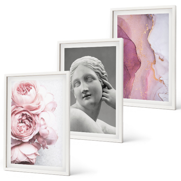 Wanddecoratie set schilderijen Abstracte sculptuur van een vrouw met pioenrozen