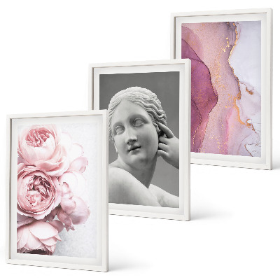 Wanddecoratie set schilderijen Abstracte sculptuur van een vrouw met pioenrozen