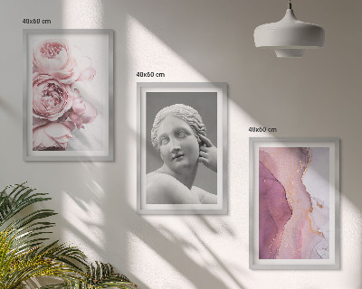 Wanddecoratie set schilderijen Abstracte sculptuur van een vrouw met pioenrozen