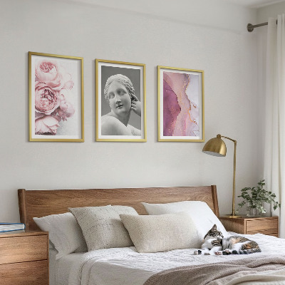Wanddecoratie set schilderijen Abstracte sculptuur van een vrouw met pioenrozen