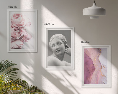 Wanddecoratie set schilderijen Abstracte sculptuur van een vrouw met pioenrozen