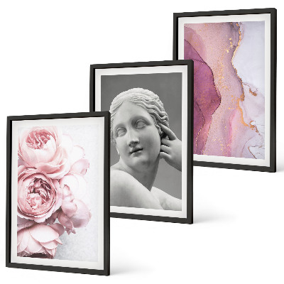 Wanddecoratie set schilderijen Abstracte sculptuur van een vrouw met pioenrozen