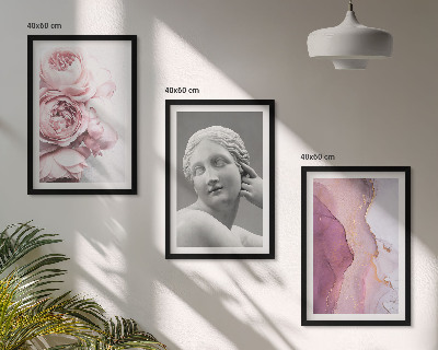 Wanddecoratie set schilderijen Abstracte sculptuur van een vrouw met pioenrozen
