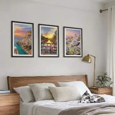 Wanddecoratie set schilderijen Uitzicht op zee bij zonsondergang
