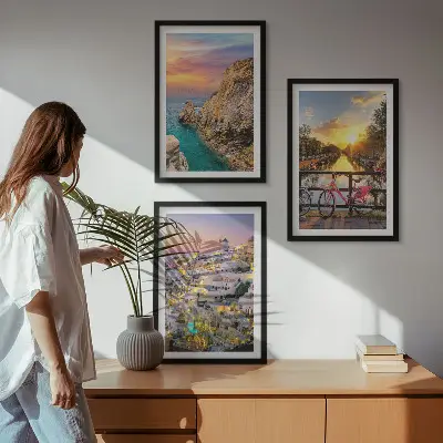 Wanddecoratie set schilderijen Uitzicht op zee bij zonsondergang