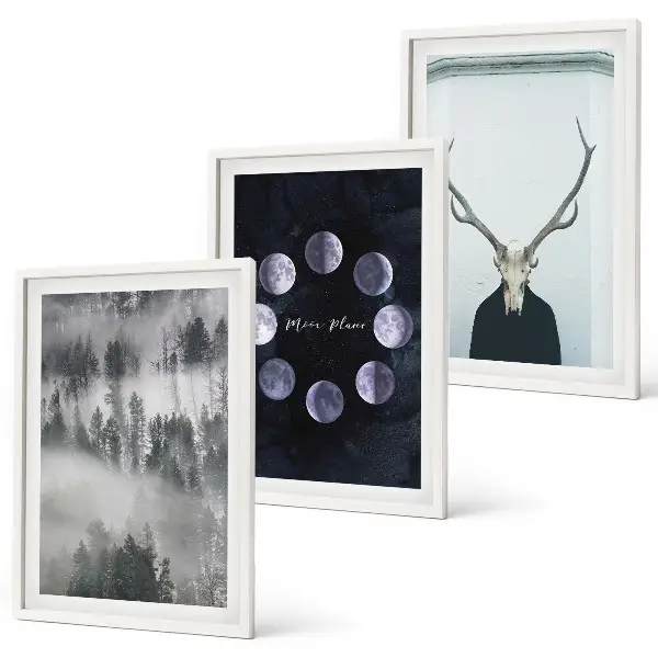 Fotowand boslandschap met mist, maan en hertenkop