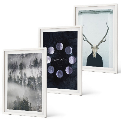 Fotowand Boslandschap mist maan hertenkop