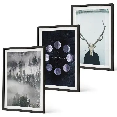 Fotowand boslandschap met mist, maan en hertenkop