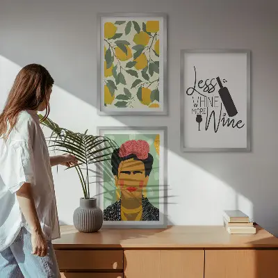 Wanddecoratie set schilderijen portret van Frida met citroenmotief