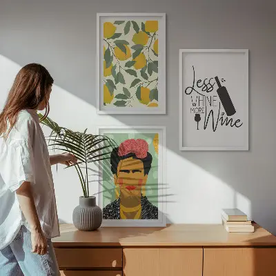 Wanddecoratie set schilderijen portret van Frida met citroenmotief
